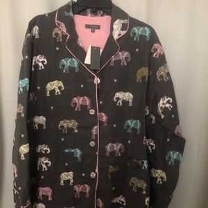 NWT PJ Salvage Warm 100% Cotton Flannel Gray Elephant Pajamas Top medium